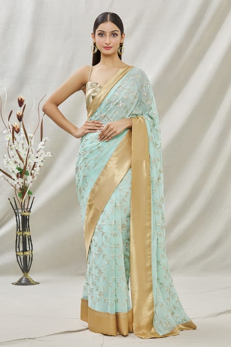 Kommal Sood Green Georgette Embroidery Thread Floral Saree  