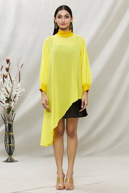 Buy Kommal Sood Yellow Georgette High Neck Dress With Inner Online at Aza Fashions Buy_Kommal Sood_Yellow Georgette High Neck Dress With Inner _Online_at_Aza_Fashions