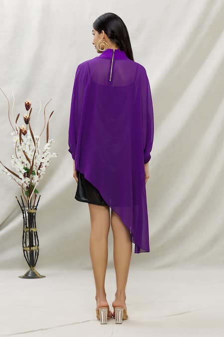 Shop Kommal Sood Purple Georgette High Neck Dress With Inner at Aza Fashions Shop_Kommal Sood_Purple Georgette High Neck Dress With Inner _at_Aza_Fashions