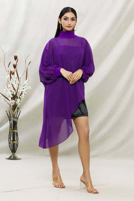 Buy Kommal Sood Purple Georgette High Neck Dress With Inner Online at Aza Fashions Buy_Kommal Sood_Purple Georgette High Neck Dress With Inner _Online_at_Aza_Fashions