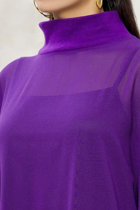 Shop Kommal Sood Purple Georgette High Neck Dress With Inner Online at Aza Fashions Shop_Kommal Sood_Purple Georgette High Neck Dress With Inner _Online_at_Aza_Fashions