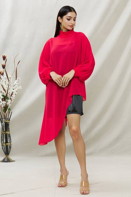 Buy Kommal Sood Red Georgette High Neck Dress With Inner Online at Aza Fashions Buy_Kommal Sood_Red Georgette High Neck Dress With Inner _Online_at_Aza_Fashions