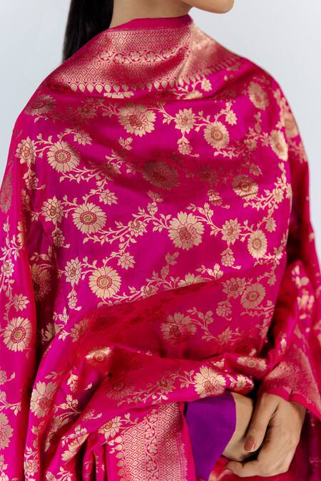 Mimamsaa_Pink Kinjal Pure Banarasi Silk Dupatta_at_Aza_Fashions