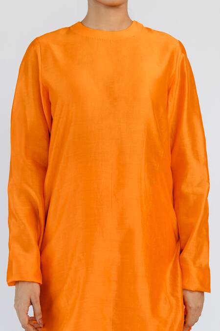 Shop Mimamsaa Orange Chanderi Silk Plain Round Pitambara Kurta And Pant Set Online at Aza Fashions Shop_Mimamsaa_Orange Chanderi Silk Plain Round Pitambara Kurta And Pant Set _Online_at_Aza_Fashions