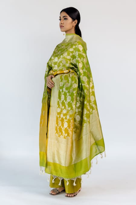 Mimamsaa Green Kiran Pure Banarasi Silk Dupatta 4