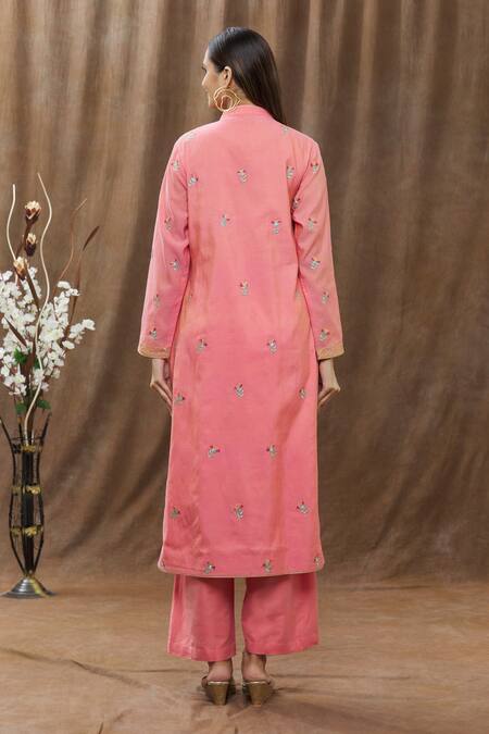 Shop Aiman Pink Chanderi Thread Band Kurta Pant Set at Aza Fashions Shop_Aiman_Pink Chanderi Thread Band Kurta Pant Set_at_Aza_Fashions