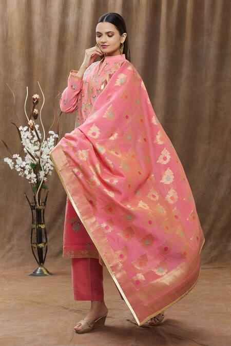 Buy Aiman Pink Chanderi Thread Band Kurta Pant Set Online at Aza Fashions Buy_Aiman_Pink Chanderi Thread Band Kurta Pant Set_Online_at_Aza_Fashions