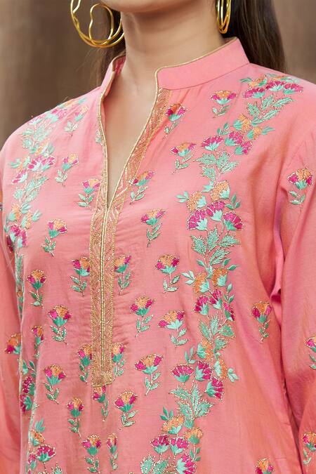 Shop Aiman Pink Chanderi Thread Band Kurta Pant Set Online at Aza Fashions Shop_Aiman_Pink Chanderi Thread Band Kurta Pant Set_Online_at_Aza_Fashions