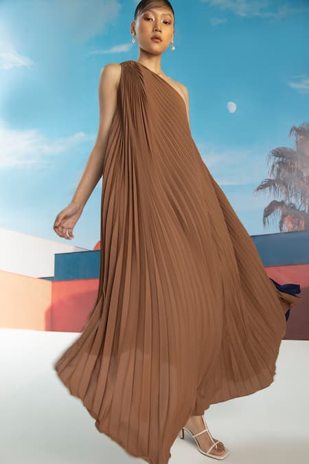 Pleats by Aruni One Shoulder Colourblock Dress 
