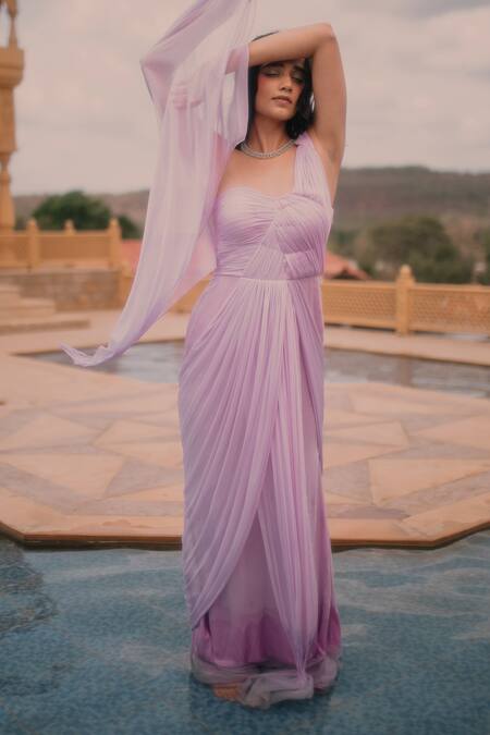 Asaga Purple Chiffon Lining Shantoon One Shoulder Yasha Gown at Aza Fashions Asaga_Purple Chiffon Lining Shantoon One Shoulder Yasha Gown _at_Aza_Fashions