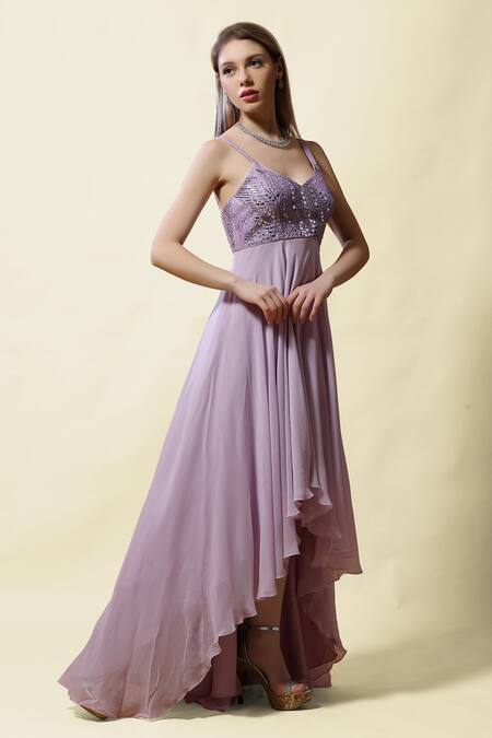 Asaga_Purple Anarkali Georgette And Dhoti Modal Satin Jaya Asymmetric & Pant Set _Online_at_Aza_Fashions