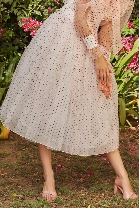 Buy_Dania Siddiqui_White Organza, Tulle, Satin Polka Dots Skirt _Online_at_Aza_Fashions