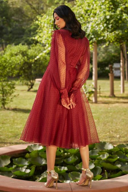 Dania Siddiqui Puffed Sleeve Pleated Dress 