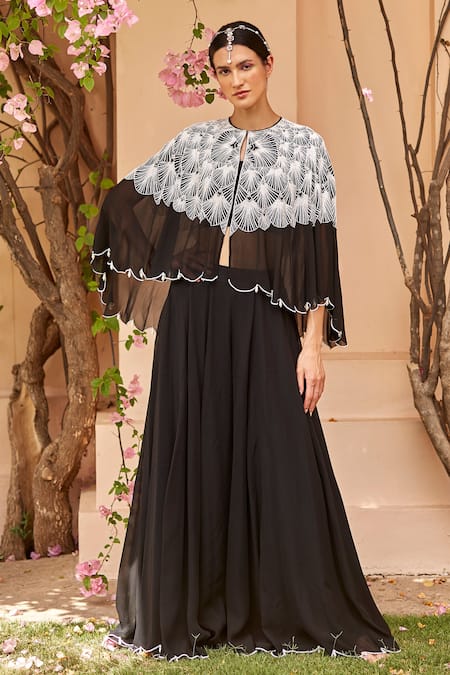 Buy Dania Siddiqui Black Georgette, Lycra, Satin Lining Floral, Sequin, Embroidered And Sharara Set at Aza Fashions Buy_Dania Siddiqui_Black Georgette, Lycra, Satin Lining Floral, Sequin, Embroidered And Sharara Set _at_Aza_Fashions