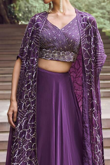 Buy Charu And Vasundhara Purple Blouse Tussar, Kimono Paper Silk, Skirt Organza Rahila Set With Online at Aza Fashions Buy_Charu And Vasundhara_Purple Blouse Tussar, Kimono Paper Silk, Skirt Organza Rahila Set With _Online_at_Aza_Fashions