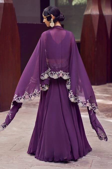 Charu And Vasundhara Ryley Floral Embroidered Lehenga & Cape Set 