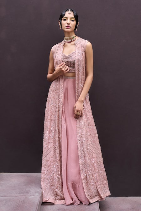 Charu and Vasundhara Rosemarie Skirt Set With Jacket 