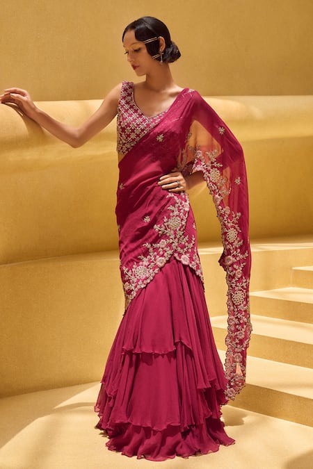 Charu and Vasundhara Ramena Pre-Draped Saree With Blouse 