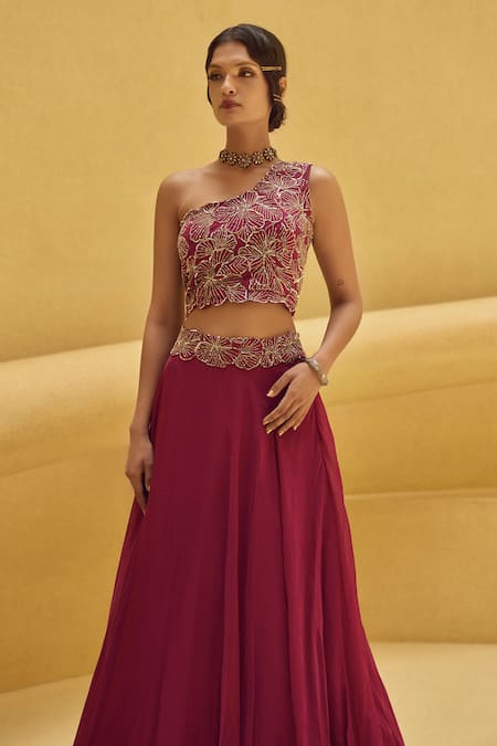Charu And Vasundhara Raquel Skirt & One Shoulder Blouse Set 
