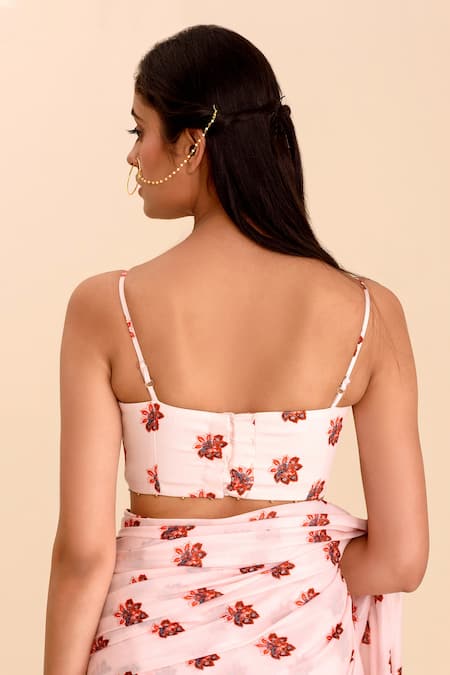 Shop Pasha India Pink Rayon Slub Printed Floral Motifs Sweetheart Neck Raina Bralette at Aza Fashions Shop_Pasha India_Pink Rayon Slub Printed Floral Motifs Sweetheart Neck Raina Bralette_at_Aza_Fashions