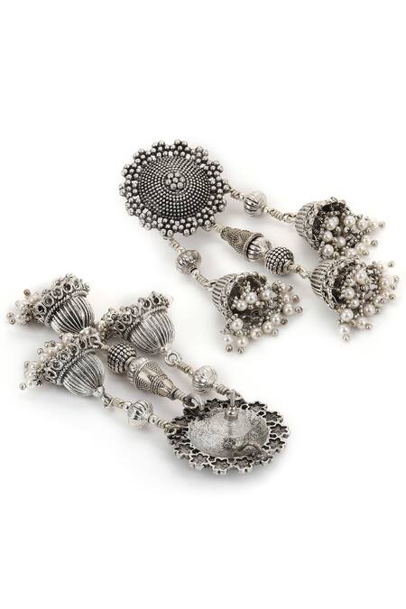 Heer-House Of Jewellery_Silver Plated Pearls Dolaa Jhumki Drop Earrings_Online_at_Aza_Fashions