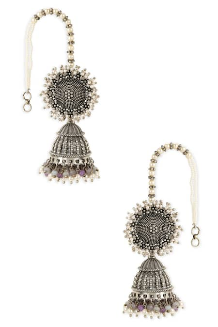 Heer-House Of Jewellery Silver Plated Stones Amalka Carved Jhumkas