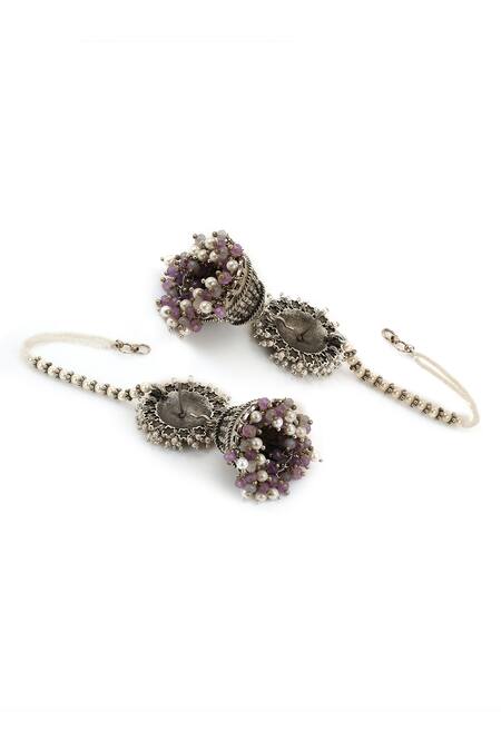 Buy_Heer-House Of Jewellery_Silver Plated Stones Pearl And Jade Beaded Jhumkas_Online_at_Aza_Fashions