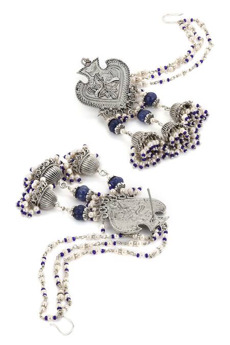 Heer-House Of Jewellery_Blue Stones Kamakshi Teenladi Earrings_Online_at_Aza_Fashions