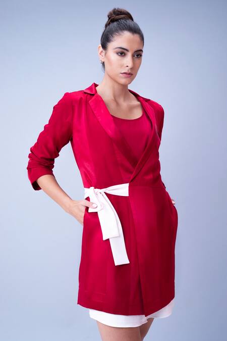 Buy House Of Behram Red Dress Italian Satin, Inner 100% Mercerised Cotton Plain Collared Jacket Online at Aza Fashions Buy_House Of Behram_Red Dress Italian Satin, Inner 100% Mercerised Cotton Plain Collared Jacket _Online_at_Aza_Fashions