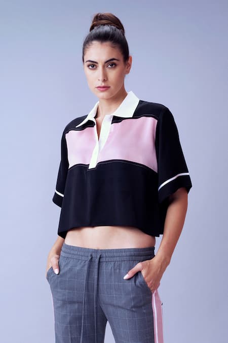 House Of Behram Black Body Italian Stain,  Cotton Material Plain Boxy Top 