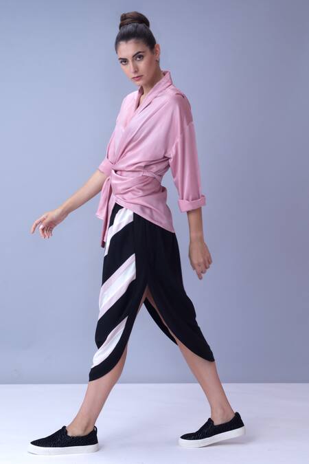 Buy House Of Behram Pink Italian Satin Plain Collared Neck Asymmetric Top Online at Aza Fashions Buy_House Of Behram_Pink Italian Satin Plain Collared Neck Asymmetric Top _Online_at_Aza_Fashions