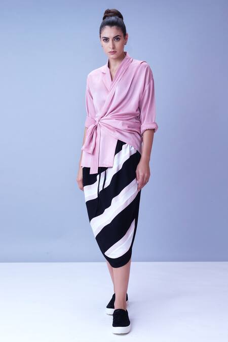 Shop House Of Behram Pink Italian Satin Plain Collared Neck Asymmetric Top Online at Aza Fashions Shop_House Of Behram_Pink Italian Satin Plain Collared Neck Asymmetric Top _Online_at_Aza_Fashions