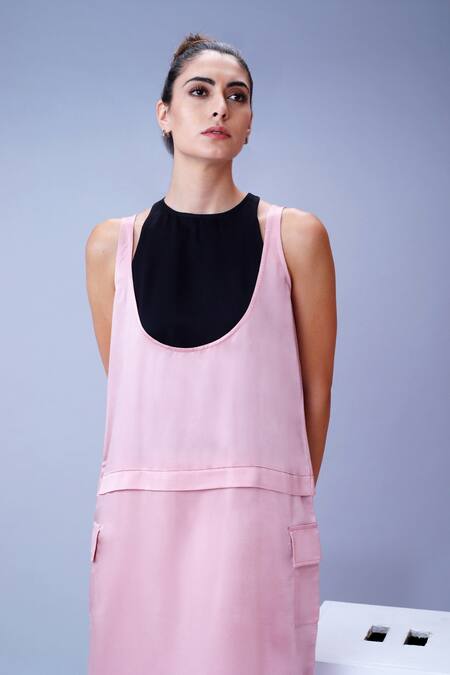 House Of Behram Pink Italian Satin Plain Round Sleeveless Dress With Crop Top at Aza Fashions House Of Behram_Pink Italian Satin Plain Round Sleeveless Dress With Crop Top _at_Aza_Fashions
