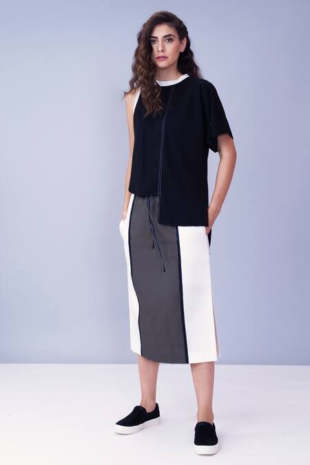 House Of Behram Black Moss Crepe Thread Round Asymmetric Top at Aza Fashions House Of Behram_Black Moss Crepe Thread Round Asymmetric Top _at_Aza_Fashions