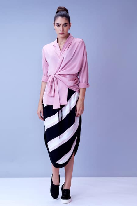 Striped curved hem skirt sale