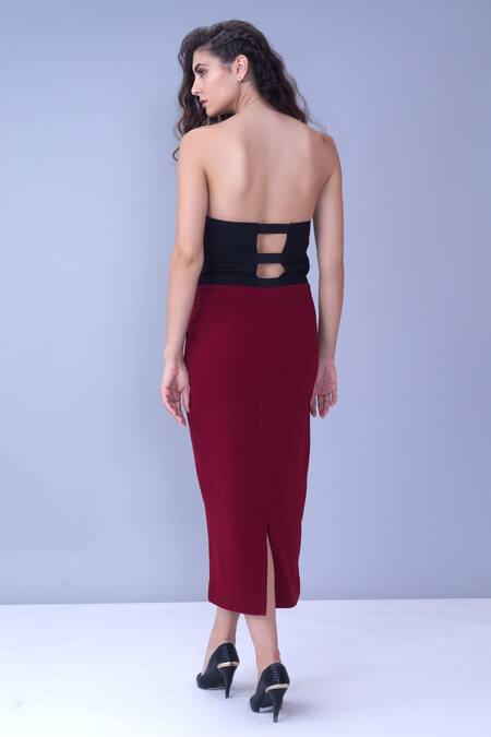 Shop House Of Behram Grey Moss Crepe Plain Bandeau Colorblock Dress at Aza Fashions Shop_House Of Behram_Grey Moss Crepe Plain Bandeau Colorblock Dress _at_Aza_Fashions
