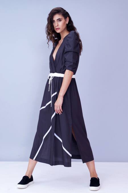 Buy House Of Behram Grey Silk And Viscose Blend Plain V Neck Crunched Sleeve Dress Online at Aza Fashions Buy_House Of Behram_Grey Silk And Viscose Blend Plain V Neck Crunched Sleeve Dress _Online_at_Aza_Fashions