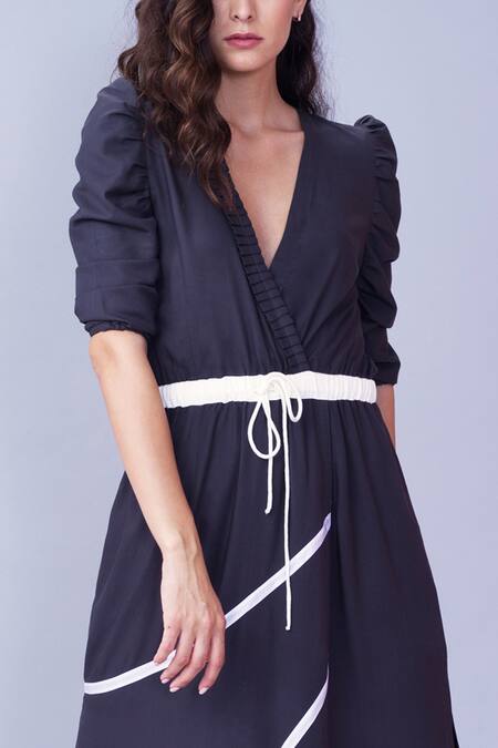 Shop House Of Behram Grey Silk And Viscose Blend Plain V Neck Crunched Sleeve Dress Online at Aza Fashions Shop_House Of Behram_Grey Silk And Viscose Blend Plain V Neck Crunched Sleeve Dress _Online_at_Aza_Fashions