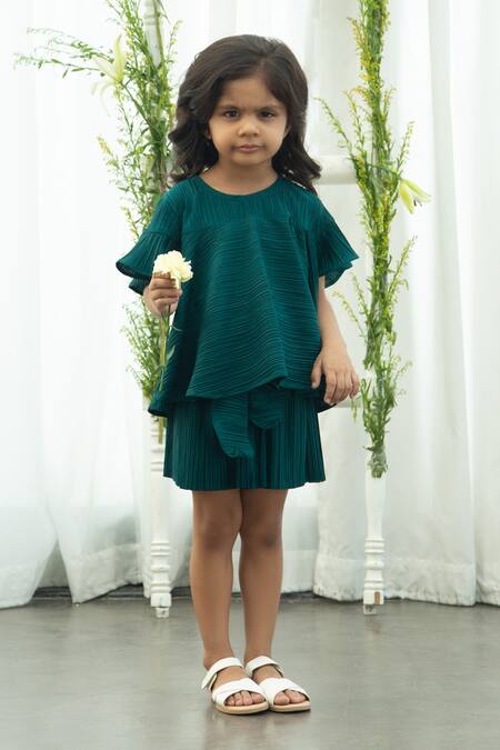 Pleats by Aruni_Green Pleats Plain Top And Pant Set _Online_at_Aza_Fashions