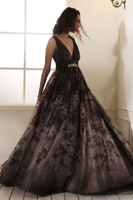 Cedar & Pine Sepia Floral Print Gown 