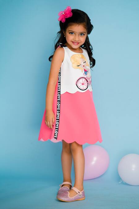 Buy_Hoity Moppet_Pink Crepe, Satin Embroidery Marilyn Dress _Online_at_Aza_Fashions