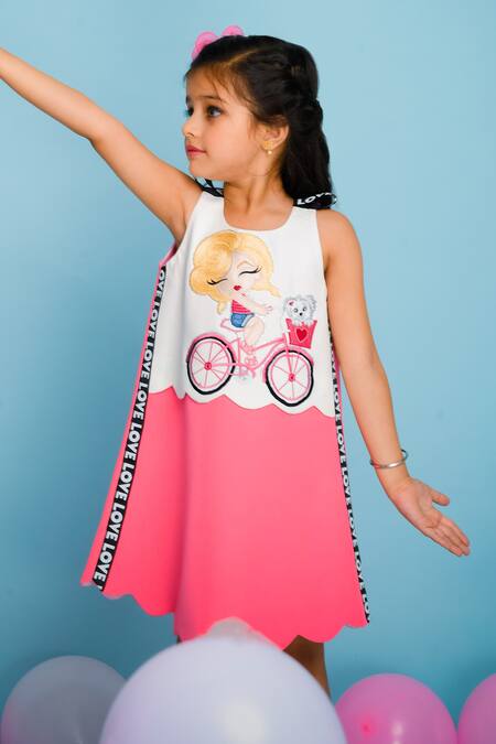 Hoity Moppet_Pink Crepe, Satin Embroidery Marilyn Dress _at_Aza_Fashions