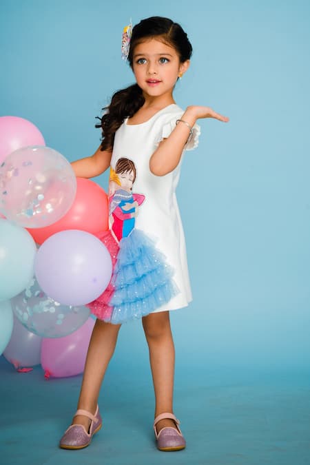 Buy_Hoity Moppet_White Crepe, Satin Fringe, Embroidery Shift Dress _Online_at_Aza_Fashions