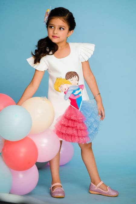 Shop_Hoity Moppet_White Crepe, Satin Fringe, Embroidery Shift Dress _Online_at_Aza_Fashions