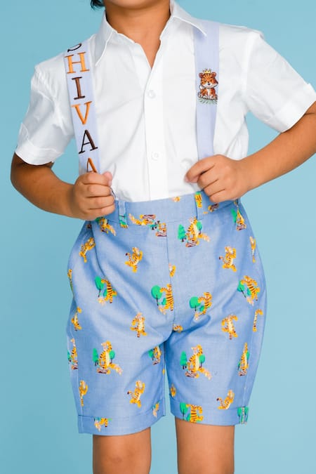 Hoity Moppet_White Cotton Tiger Print Shorts Set _Online_at_Aza_Fashions