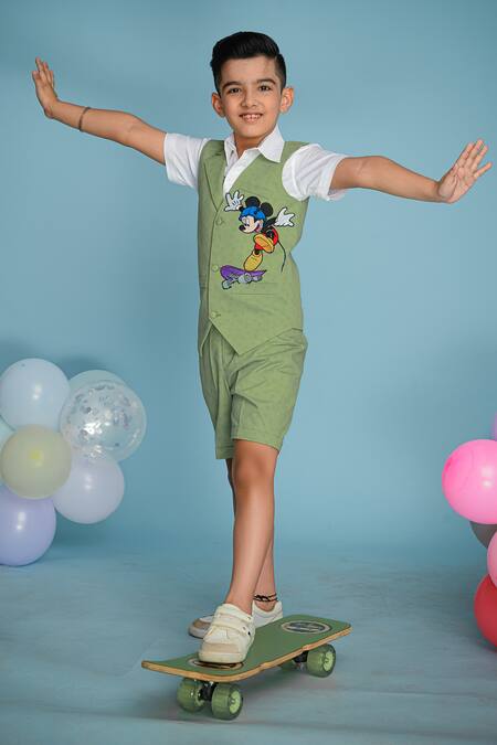 Hoity Moppet Green Cotton Embroidery Shorts Set Online at Aza Fashions Hoity Moppet_Green Cotton Embroidery Shorts Set _Online_at_Aza_Fashions