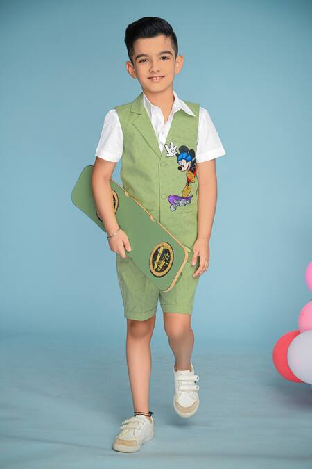 Shop Hoity Moppet Green Cotton Embroidery Shorts Set Online at Aza Fashions Shop_Hoity Moppet_Green Cotton Embroidery Shorts Set _Online_at_Aza_Fashions