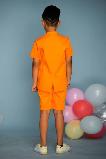 Shop_Hoity Moppet_Orange Cotton Embroidery Shirt And Shorts Set _at_Aza_Fashions