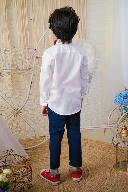 Shop Hoity Moppet White Cotton Embroidery Avengers Placement Shirt at Aza Fashions Shop_Hoity Moppet_White Cotton Embroidery Avengers Placement Shirt _at_Aza_Fashions