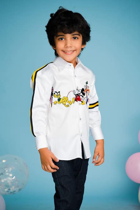 Hoity Moppet White Cotton Embroidery Mickey Shirt Online at Aza Fashions Hoity Moppet_White Cotton Embroidery Mickey Shirt _Online_at_Aza_Fashions